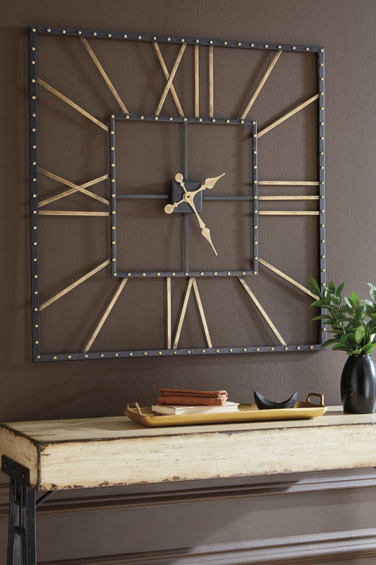 Haines Furniture Outlet - Ashley Furniture - Thames Wall Decor - Wall Clock / Black/Gold Finish - A8010112