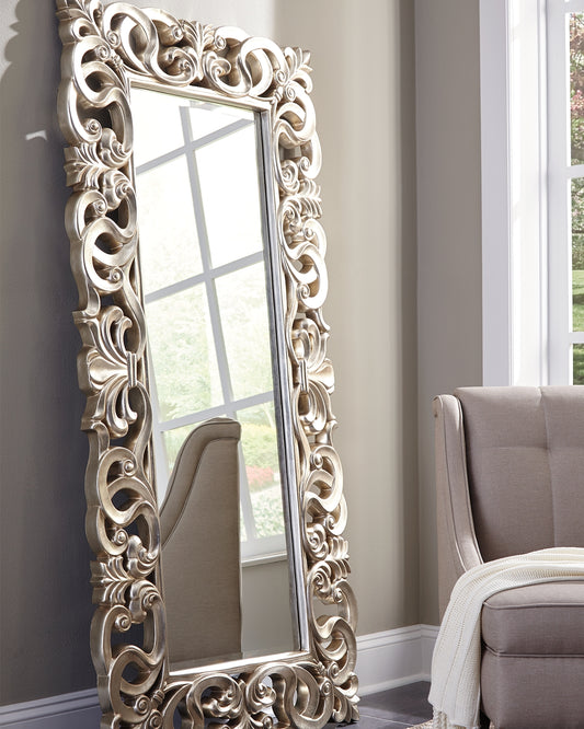 Haines Furniture Outlet - Ashley Furniture - Lucia Mirror - Floor Mirror / Antique Silver Finish - A8010123