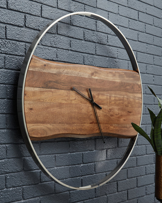 Haines Furniture Outlet - Ashley Furniture - Panchali Wall Decor - Wall Clock / Brown/Silver Finish - A8010198