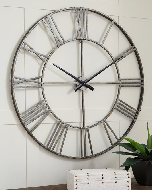 Haines Furniture Outlet - Ashley Furniture - Paquita Wall Decor - Wall Clock / Antique Silver - A8010237
