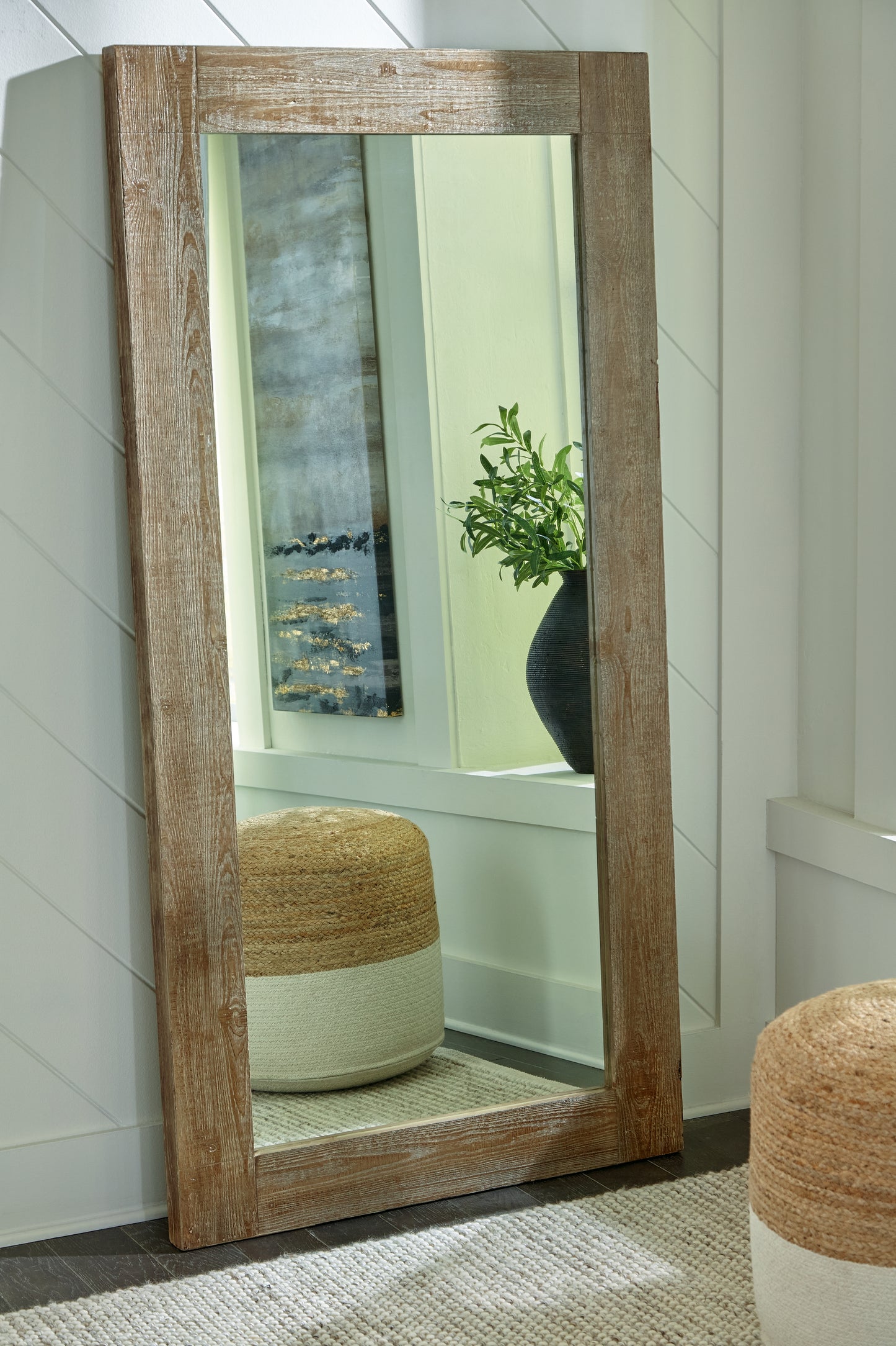 Haines Furniture Outlet - Ashley Furniture - Waltleigh Mirror - Floor Mirror / Distressed Brown - A8010278