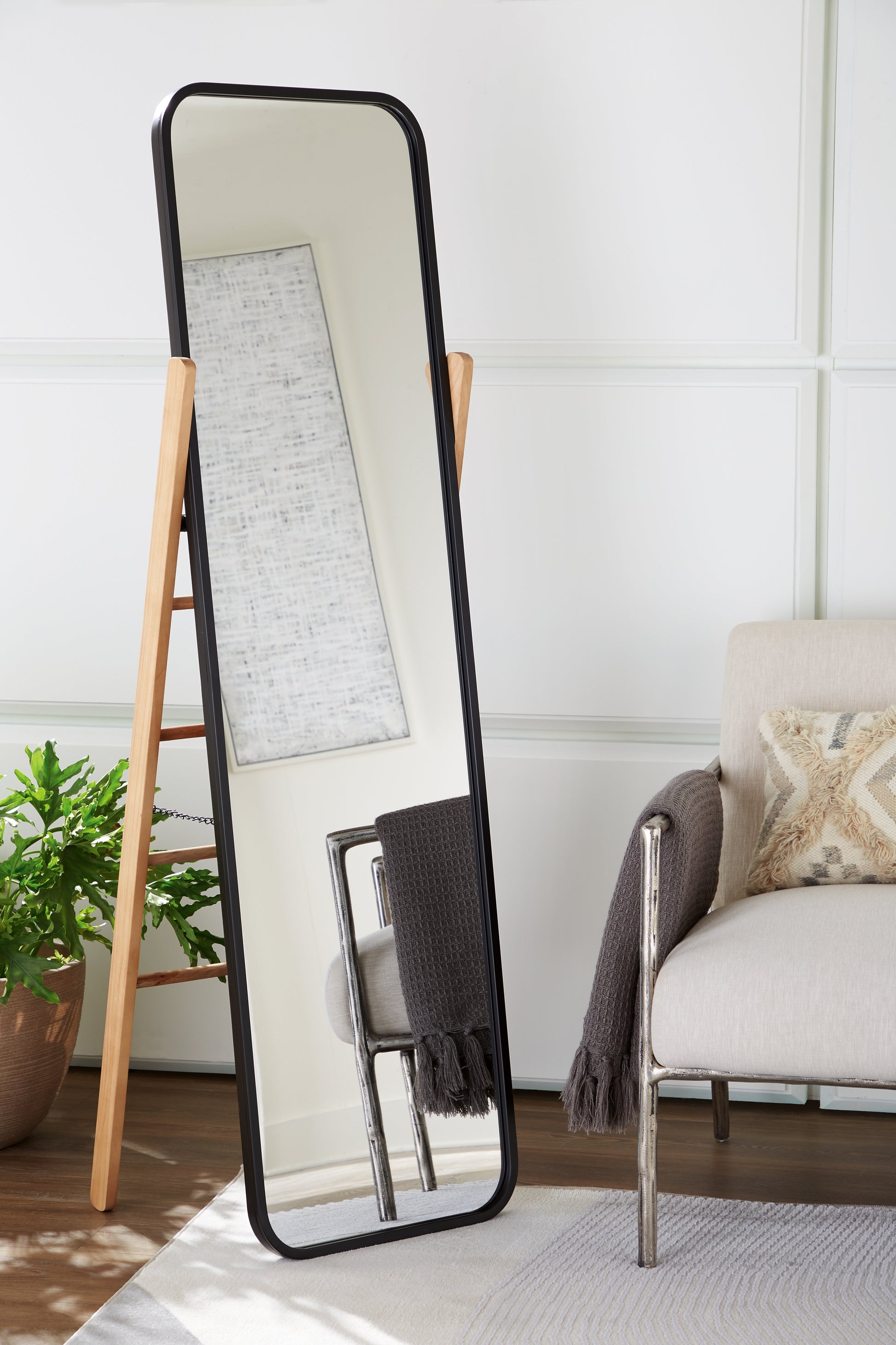 Haines Furniture Outlet - Ashley Furniture - Bronick Mirror - Floor Mirror / Black/Brown - A8010342