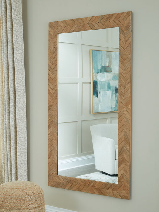 Haines Furniture Outlet - Ashley Furniture - Waylane Mirror - Floor Mirror / Brown - A8010347