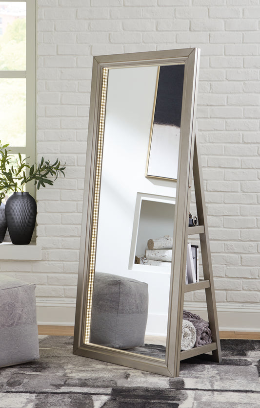 Haines Furniture Outlet - Ashley Furniture - Evesen Mirror - Floor Standing Mirror/Storage / White - A8010383