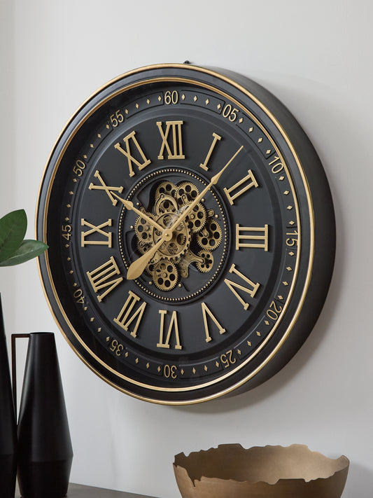 Haines Furniture Outlet - Ashley Furniture - Dairton Wall Decor - Wall Clock / Black/Gold Finish - A8010385