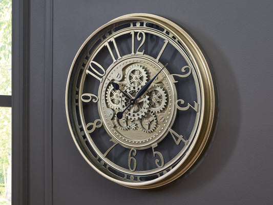 Haines Furniture Outlet - Ashley Furniture - Gilover Wall Decor - Wall Clock / Champagne Finish - A8010386