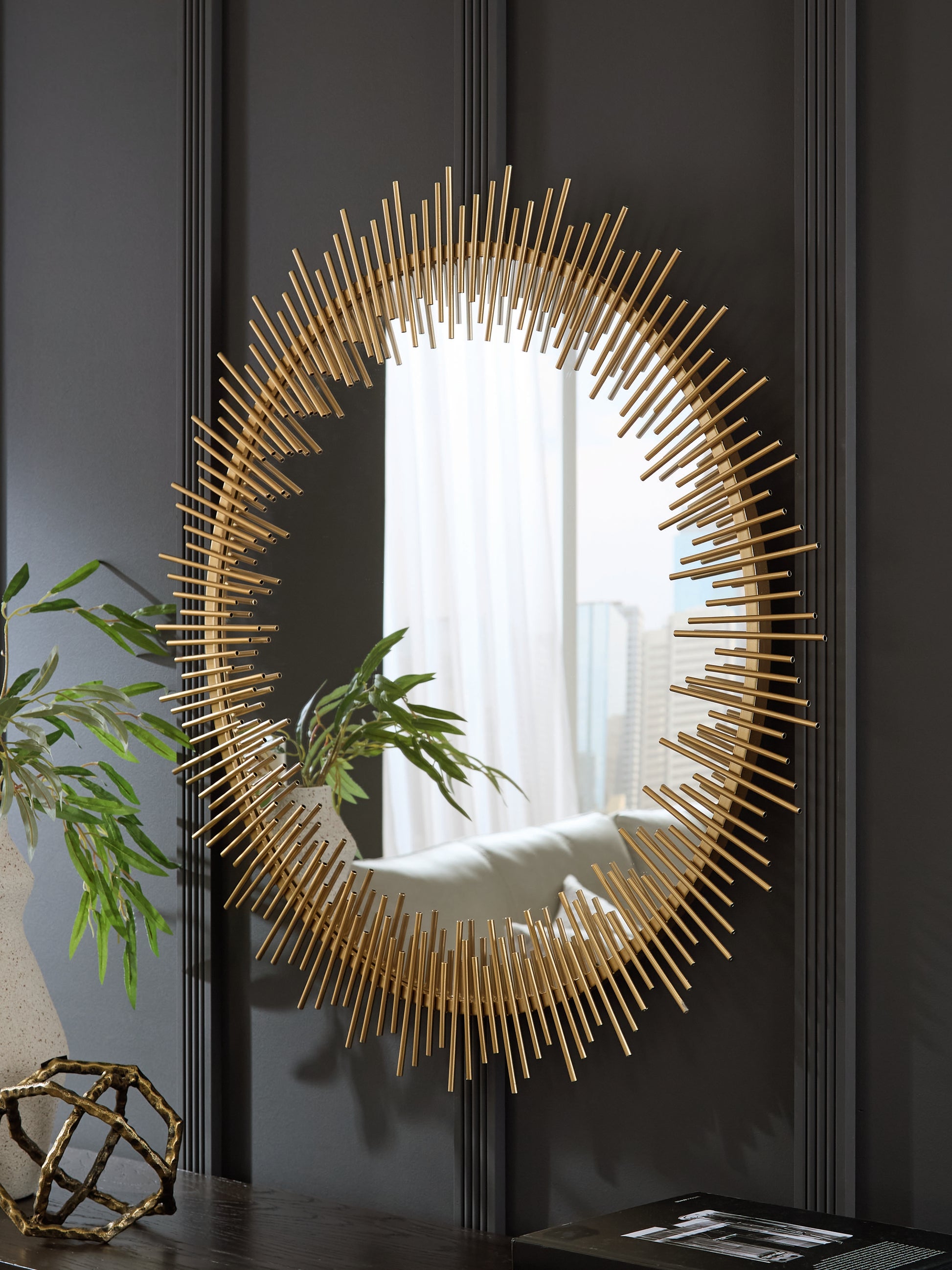 Haines Furniture Outlet - Ashley Furniture - Wainport Mirror - Accent Mirror / Gold Finish - A8010405