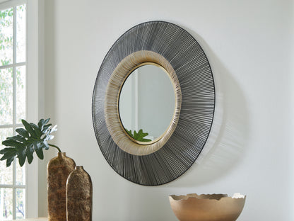 Haines Furniture Outlet - Ashley Furniture - Dallmen Mirror - Accent Mirror / Black/Gold Finish - A8010407