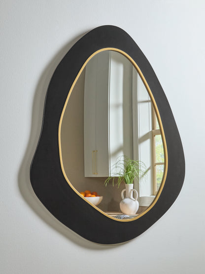 Haines Furniture Outlet - Ashley Furniture - Kierlock Mirror - Accent Mirror / Black/Gold Finish - A8010414