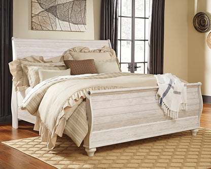 Haines Furniture Outlet - Ashley Furniture - Willowton Bedroom - King Sleigh Bed / Whitewash - B267B11