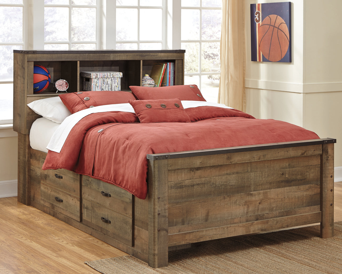 Haines Furniture Outlet - Ashley Furniture - Trinell Bedroom - Full Panel Bed with 2 Storage Drawers / Brown - B446B10