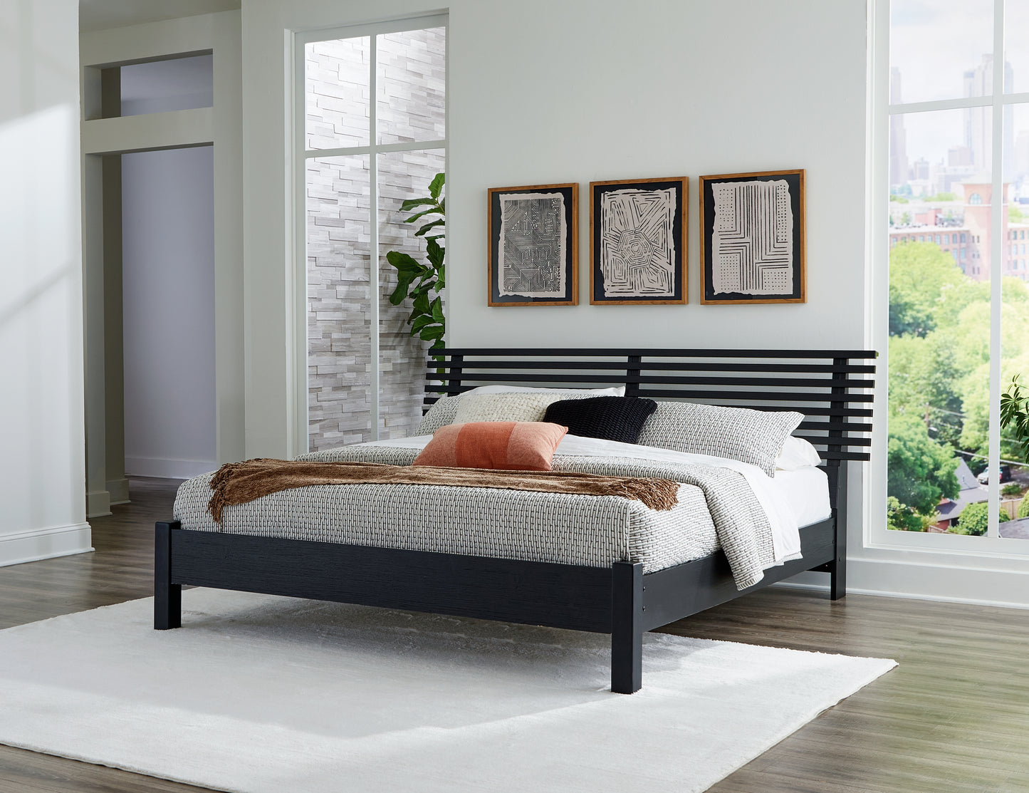 Haines Furniture Outlet - Ashley Furniture - Danziar Bedroom - King Slat Panel Bed / Black - B1013B6