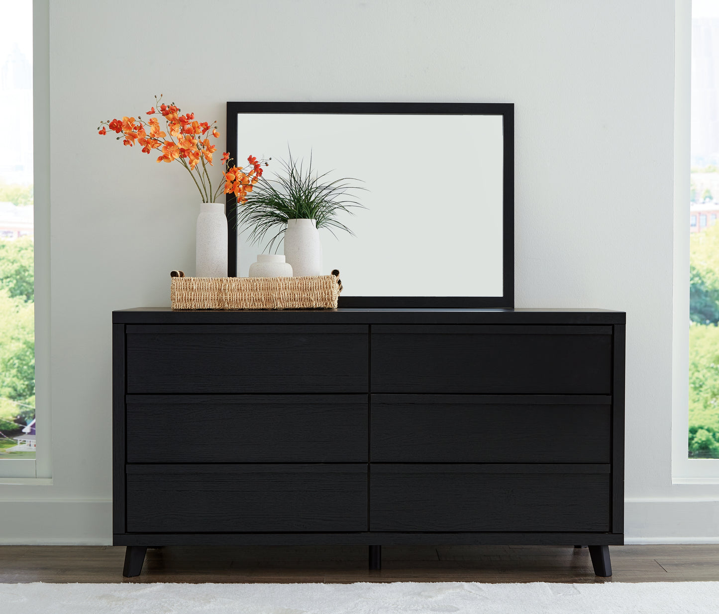 Haines Furniture Outlet - Ashley Furniture - Danziar Bedroom - Dresser and Mirror / Black - B1013B11