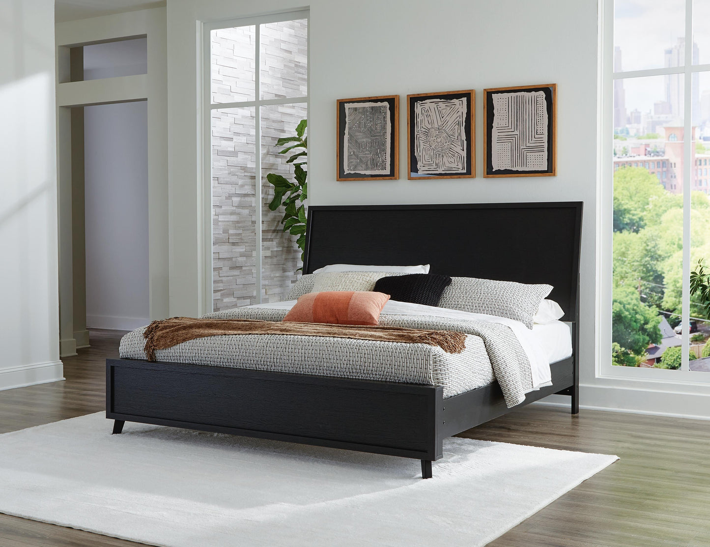 Haines Furniture Outlet - Ashley Furniture - Danziar Bedroom - King Panel Bed / Black - B1013B7