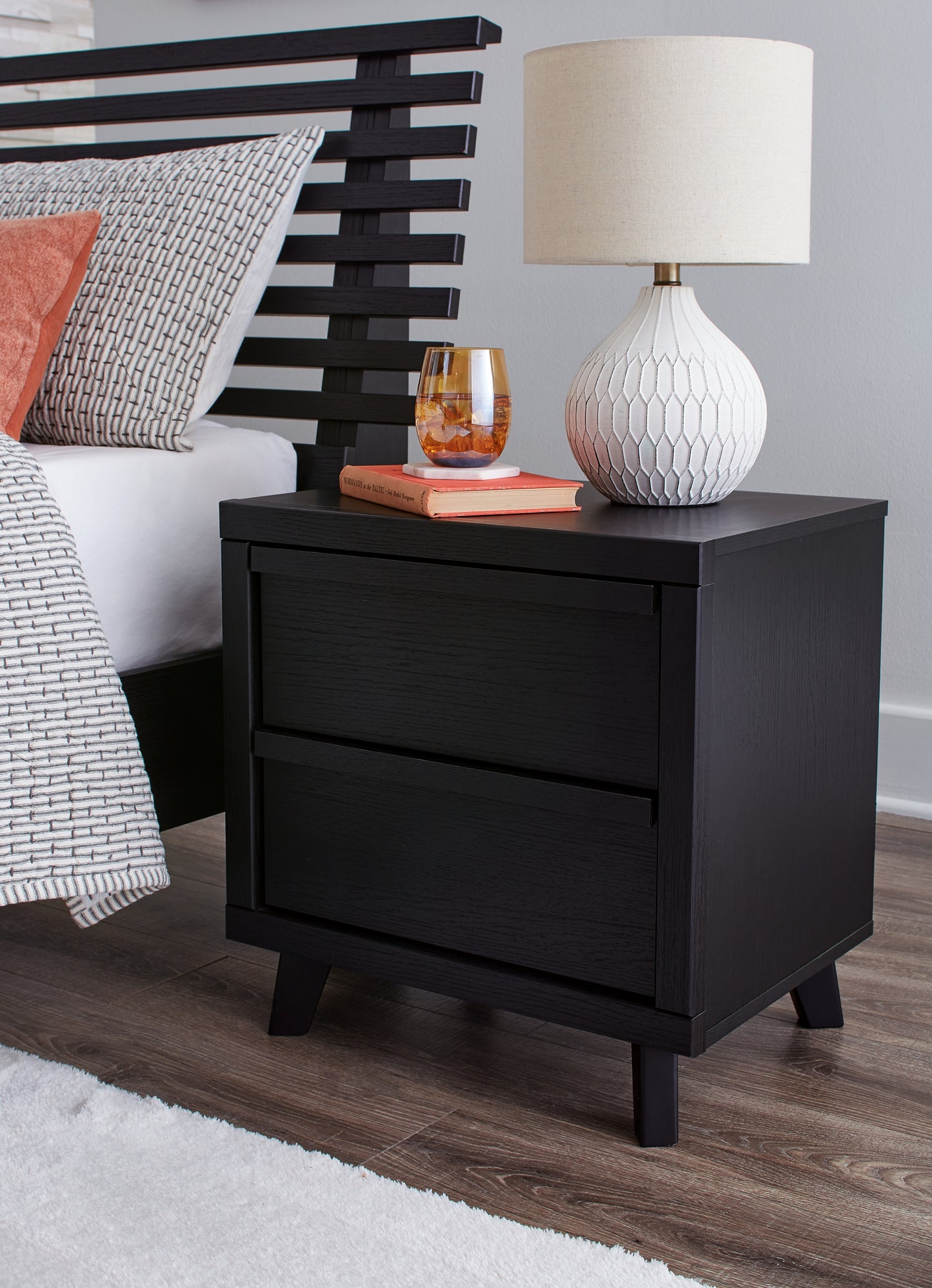 Haines Furniture Outlet - Ashley Furniture - Danziar Bedroom - Two Drawer Night Stand / Black - B1013-92
