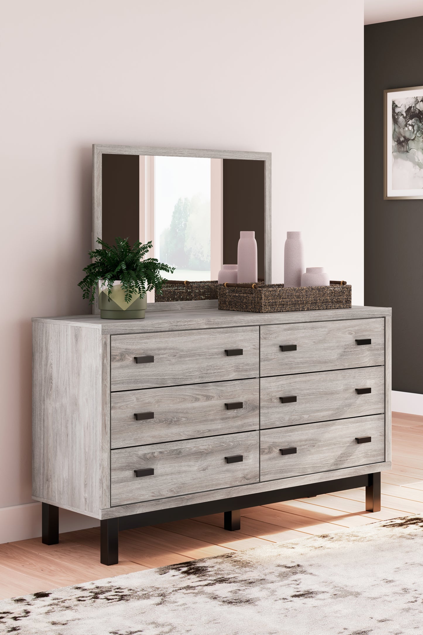 Haines Furniture Outlet - Ashley Furniture - Vessalli Bedroom - Dresser and Mirror / Gray - B1036B1
