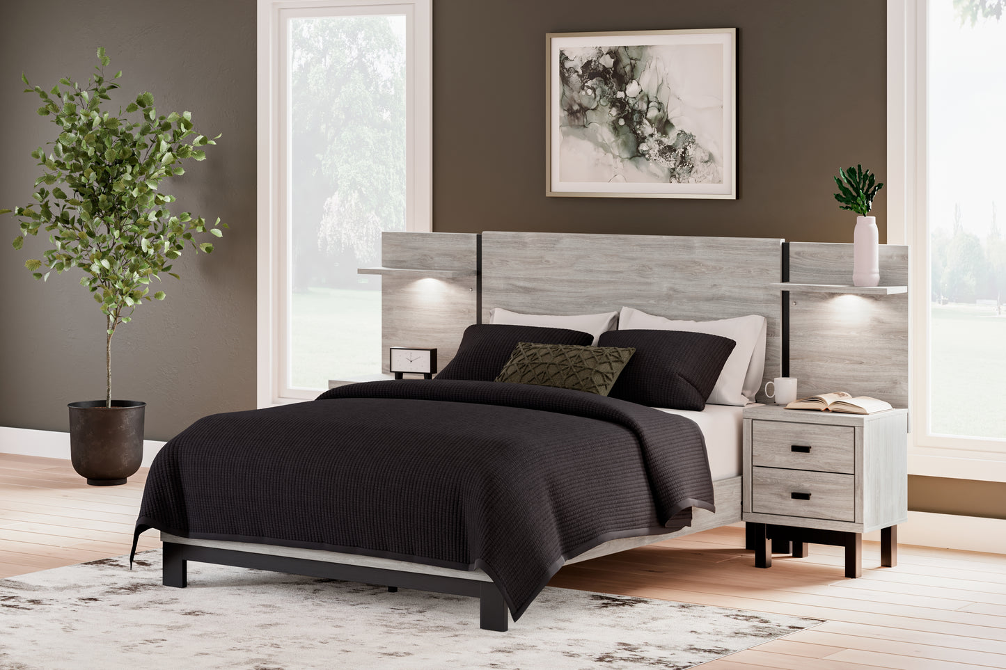 Haines Furniture Outlet - Ashley Furniture - Vessalli Bedroom - Queen Panel Bed with Extensions / Gray - B1036B5