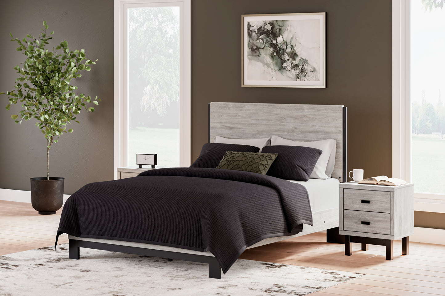 Haines Furniture Outlet - Ashley Furniture - Vessalli Bedroom - Queen Panel Bed / Gray - B1036B2