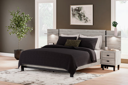 Haines Furniture Outlet - Ashley Furniture - Vessalli Bedroom - King Panel Bed with Extensions / Gray - B1036B8