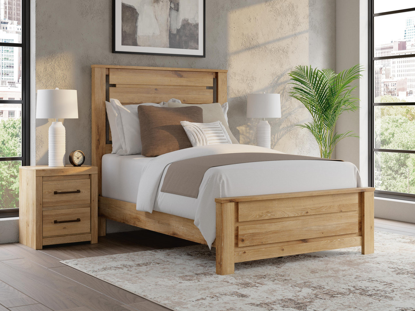 Haines Furniture Outlet - Ashley Furniture - Brozmont Bedroom - Full Panel Platform Bed / Tan - B1045B10
