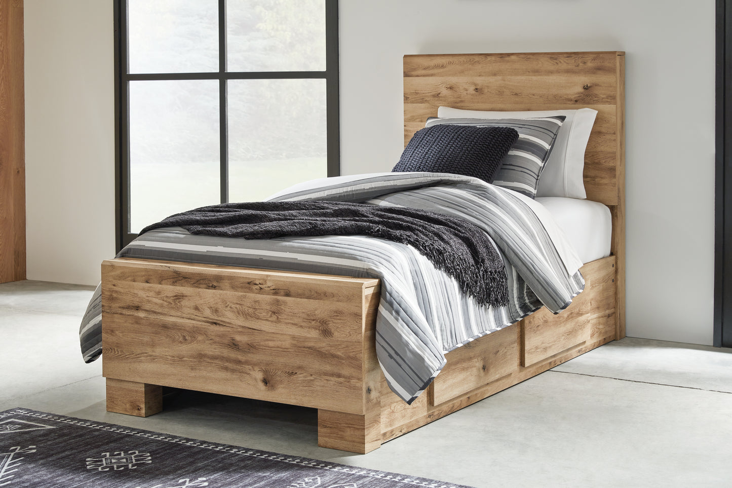 Haines Furniture Outlet - Ashley Furniture - Hyanna Bedroom - Twin Panel Bed with 1 Side Storage / Tan Brown - B1050B24