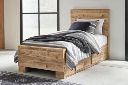 Haines Furniture Outlet - Ashley Furniture - Hyanna Bedroom - Twin Panel Bed with 2 Side Storage / Tan Brown - B1050B28