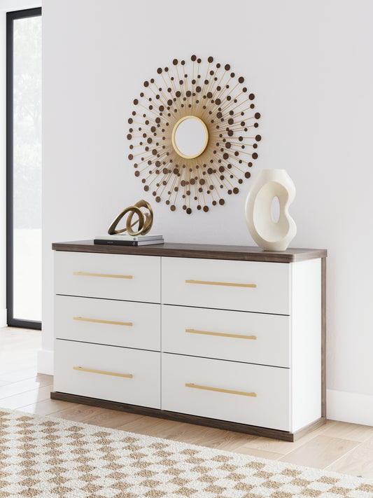 Haines Furniture Outlet - Ashley Furniture - Kendanport Bedroom - Queen Upholstered Bed / White/Brown - PCB1108B7