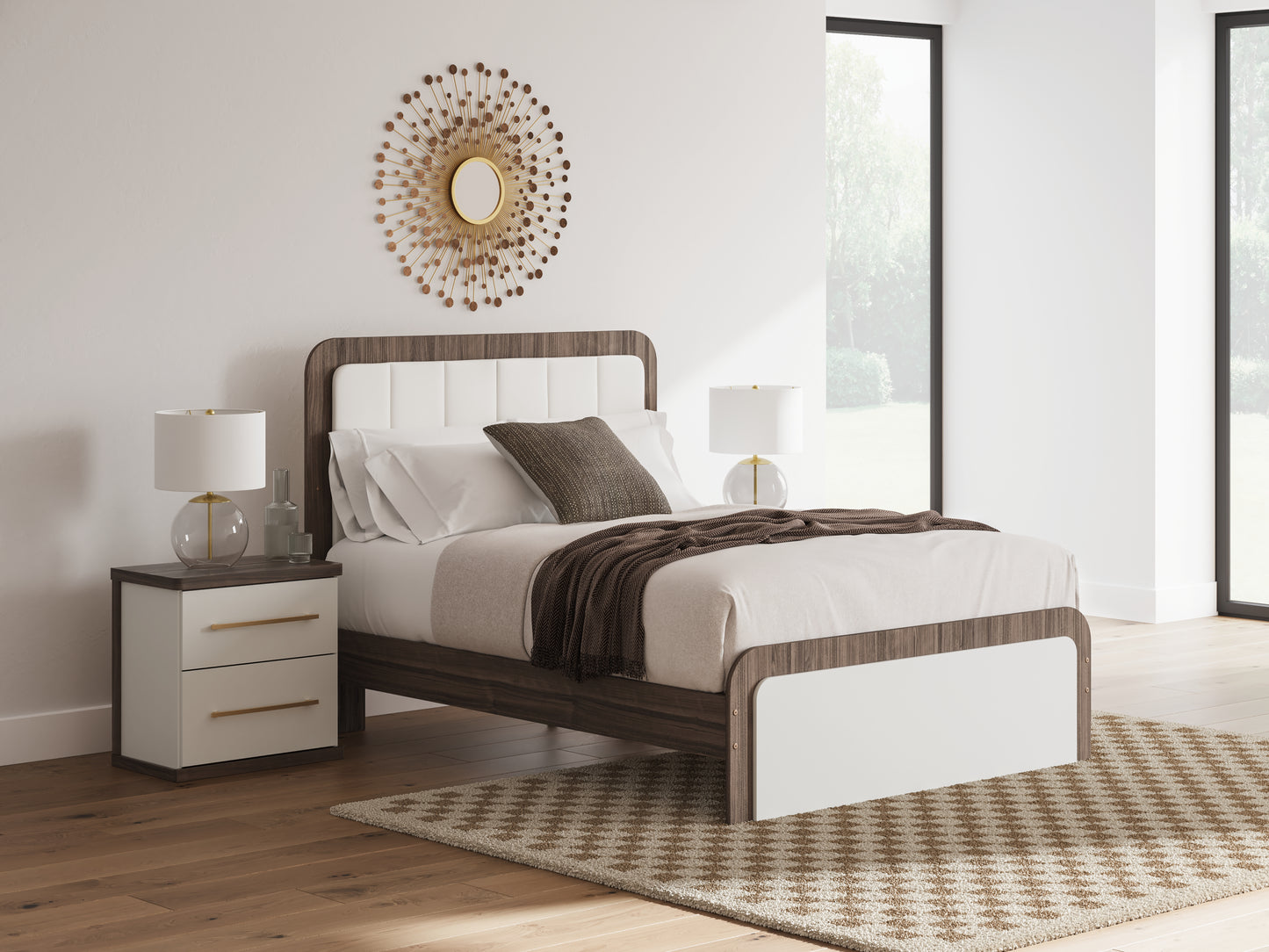 Haines Furniture Outlet - Ashley Furniture - Kendanport Bedroom - Queen Upholstered Bed / White/Brown - PCB1108B7