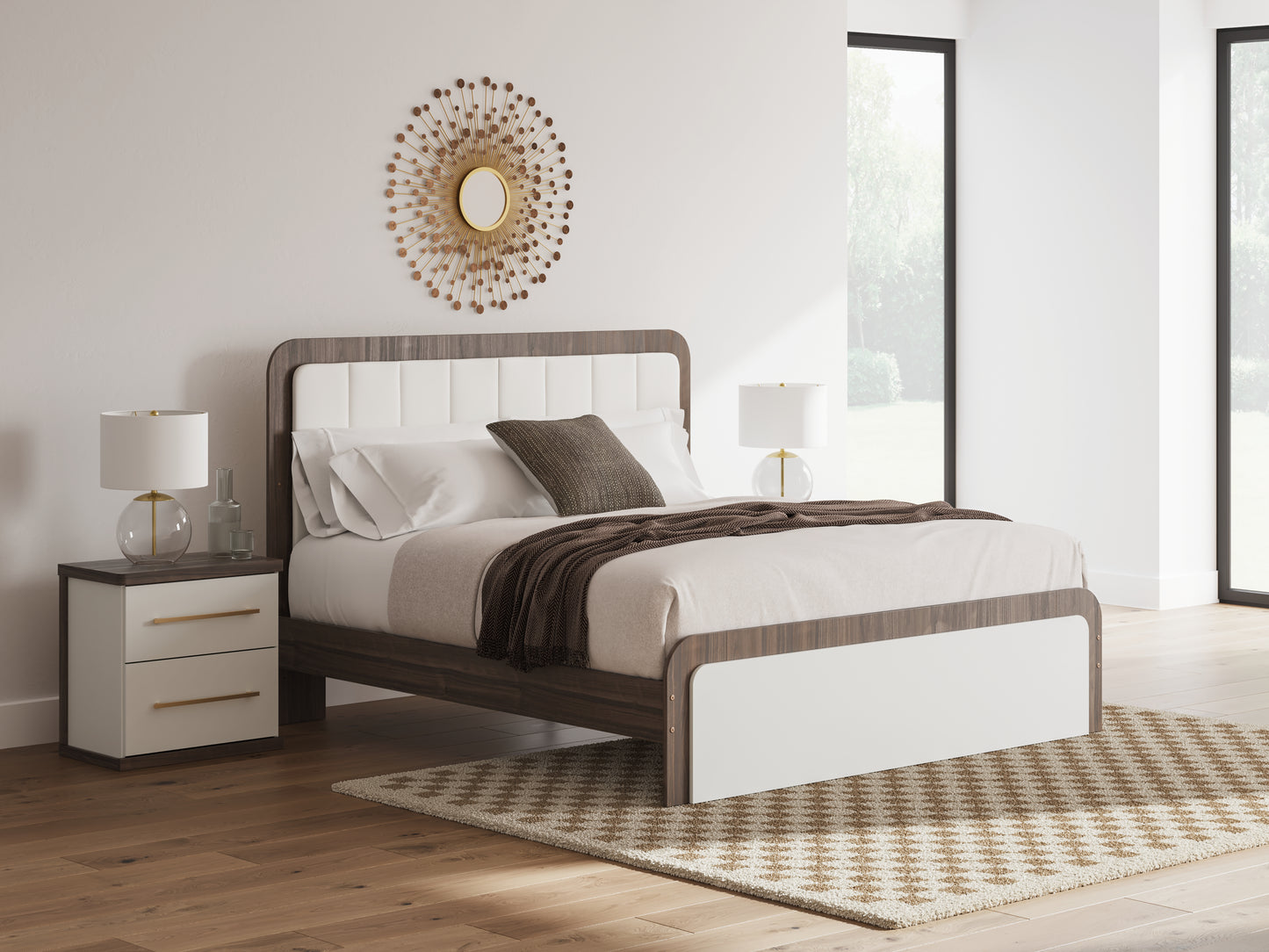 Haines Furniture Outlet - Ashley Furniture - Kendanport Bedroom - King Upholstered Bed / White/Brown - PCB1108B8