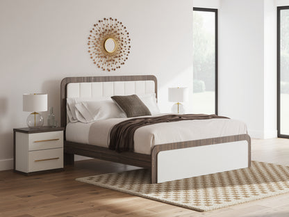 Haines Furniture Outlet - Ashley Furniture - Kendanport Bedroom - King Upholstered Bed / White/Brown - PCB1108B8