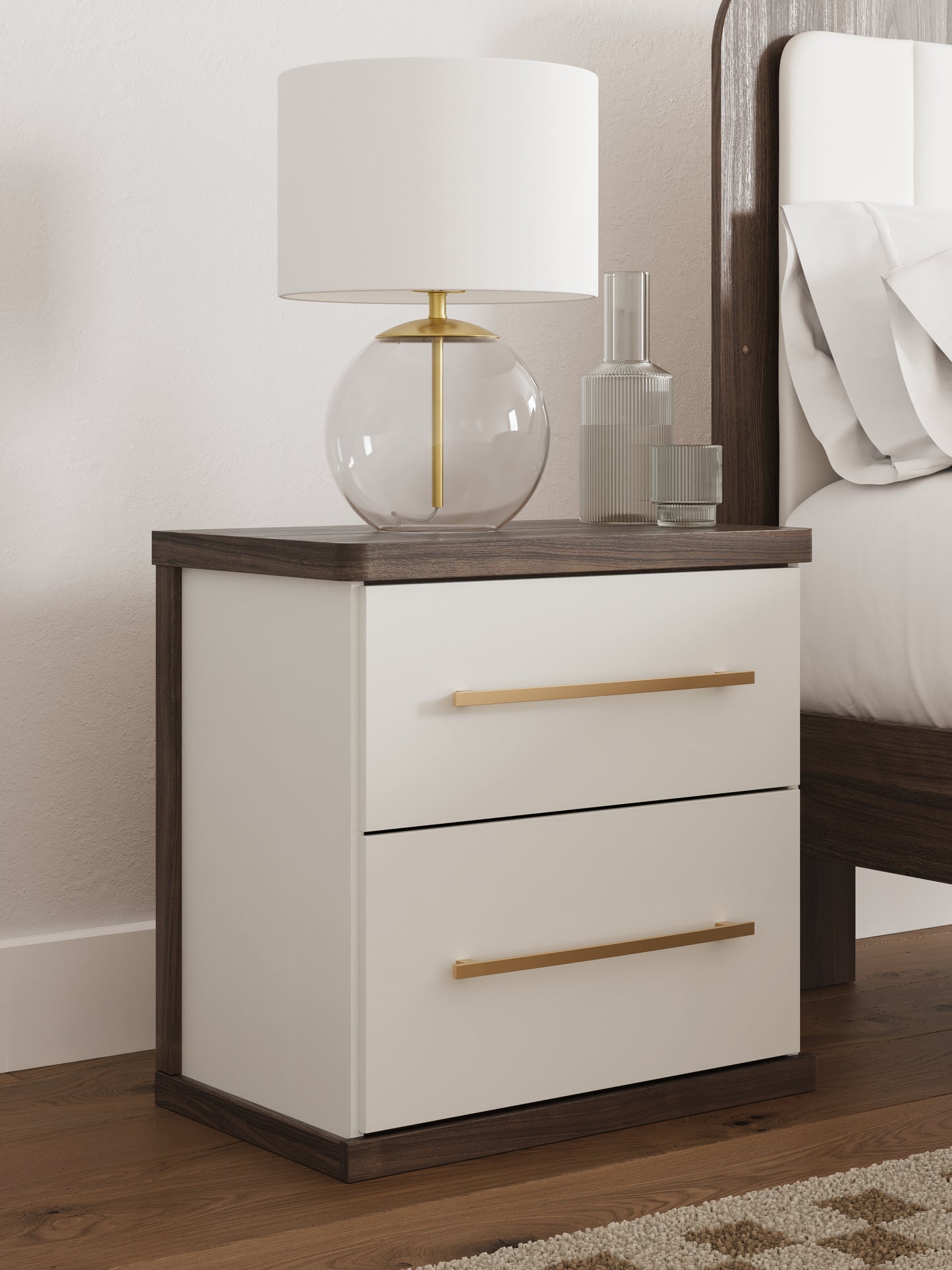 Haines Furniture Outlet - Ashley Furniture - Kendanport Bedroom - Two Drawer Night Stand / Brown/White - PCB1108-92