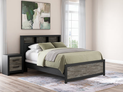 Haines Furniture Outlet - Ashley Furniture - Broachmyn Bedroom - Queen Bookcase Panel Bed / Black/Gray - PCB1118B18