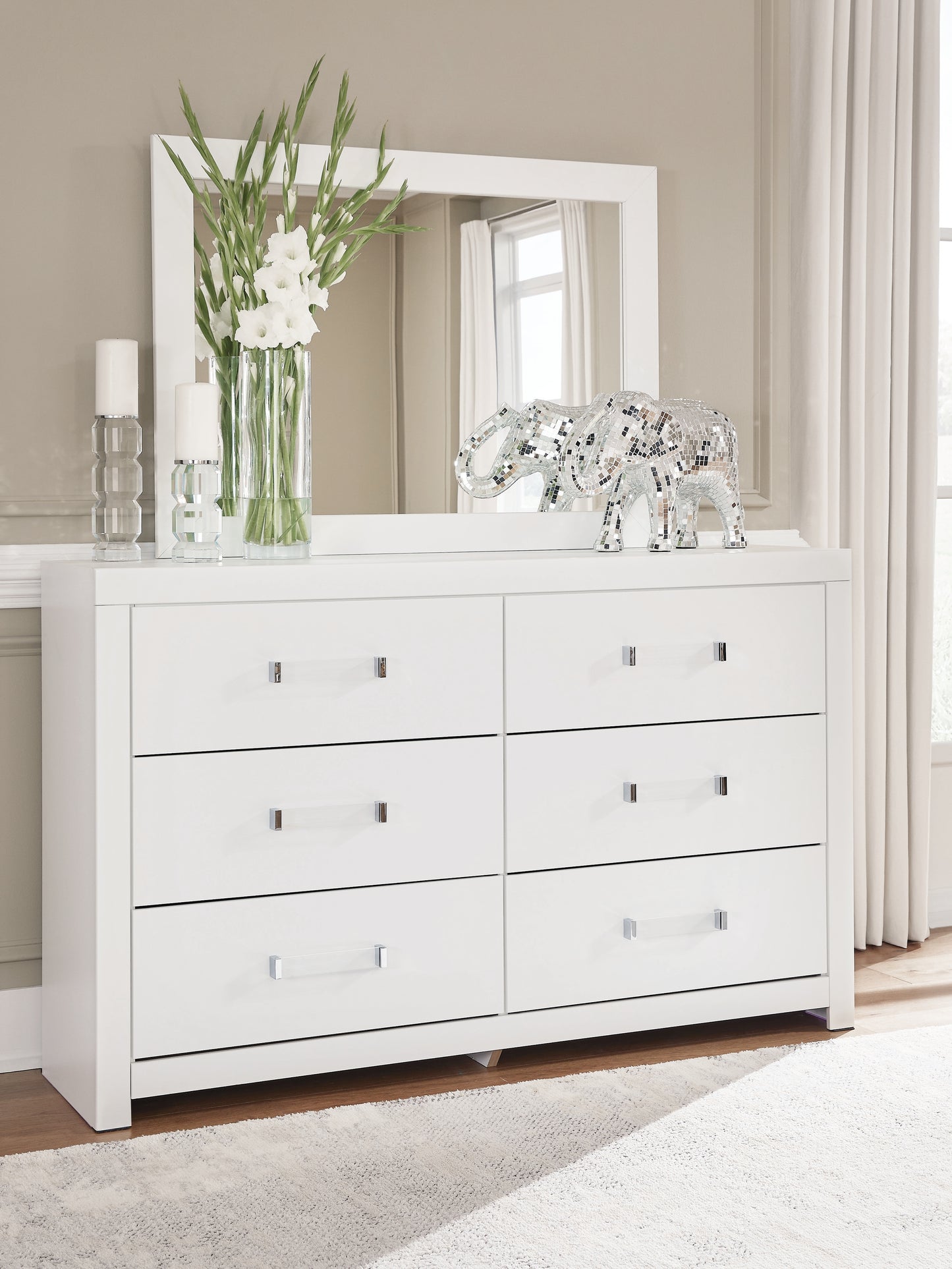 Haines Furniture Outlet - Ashley Furniture - Maeling Bedroom - Dresser and Mirror / White - PCB1119B1