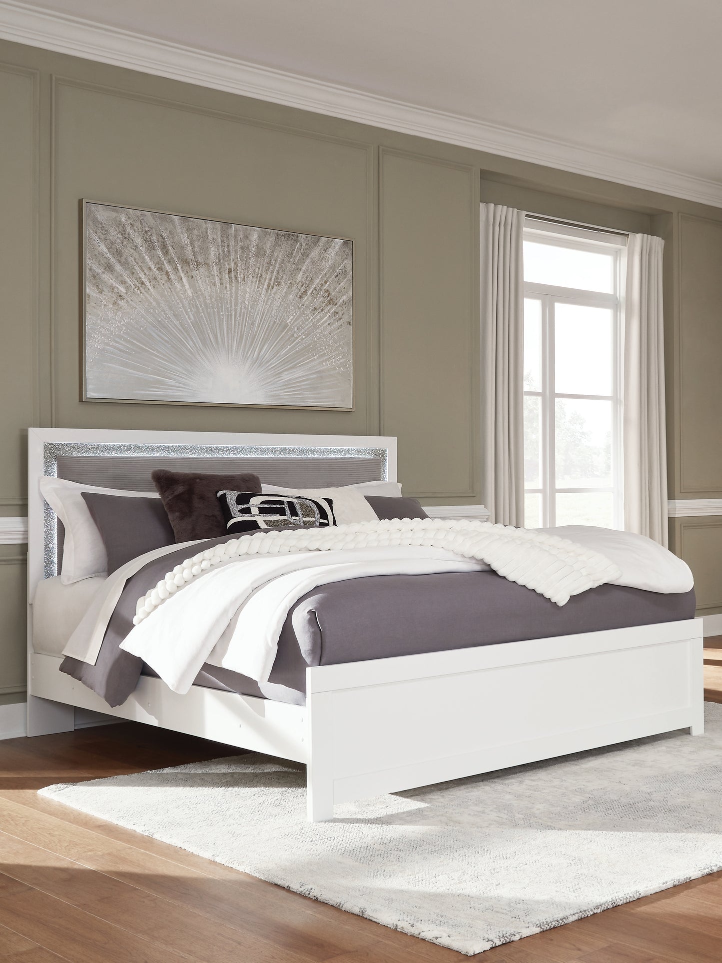 Haines Furniture Outlet - Ashley Furniture - Maeling Bedroom - King Upholstered Panel Bed / White - PCB1119B4