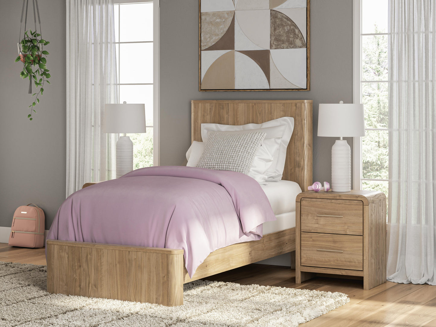 Haines Furniture Outlet - Ashley Furniture - Gramburg Bedroom - Twin Panel Bed / Warm Natural Brown - PCB1121B2