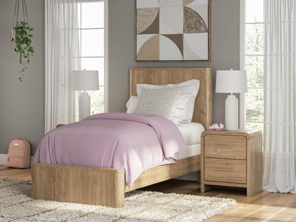 Haines Furniture Outlet - Ashley Furniture - Gramburg Bedroom - Twin Panel Bed / Warm Natural Brown - PCB1121B2