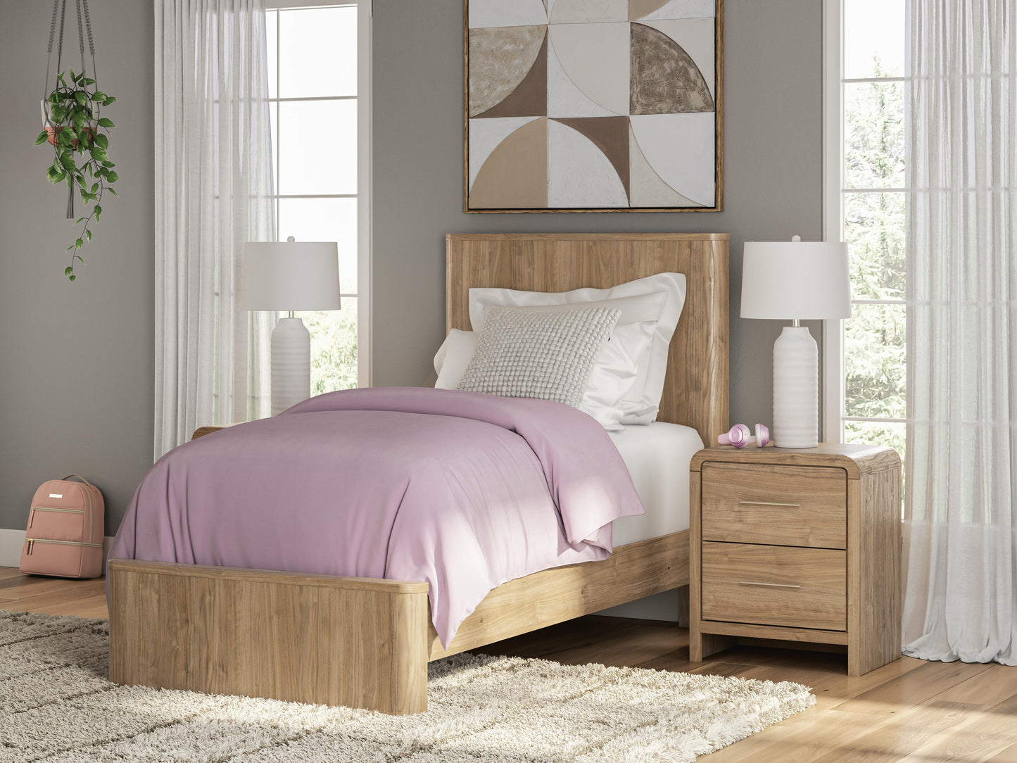 Haines Furniture Outlet - Ashley Furniture - Gramburg Bedroom - Twin Panel Platform Bed / Warm Natural Brown - PCB1121B8