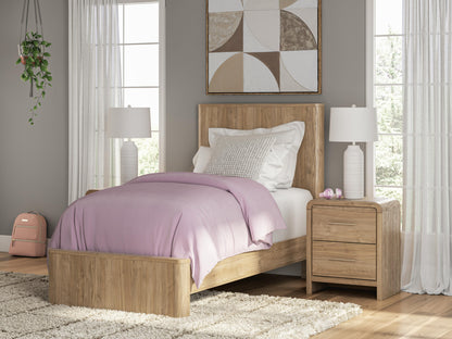 Haines Furniture Outlet - Ashley Furniture - Gramburg Bedroom - Twin Panel Platform Bed / Warm Natural Brown - PCB1121B8