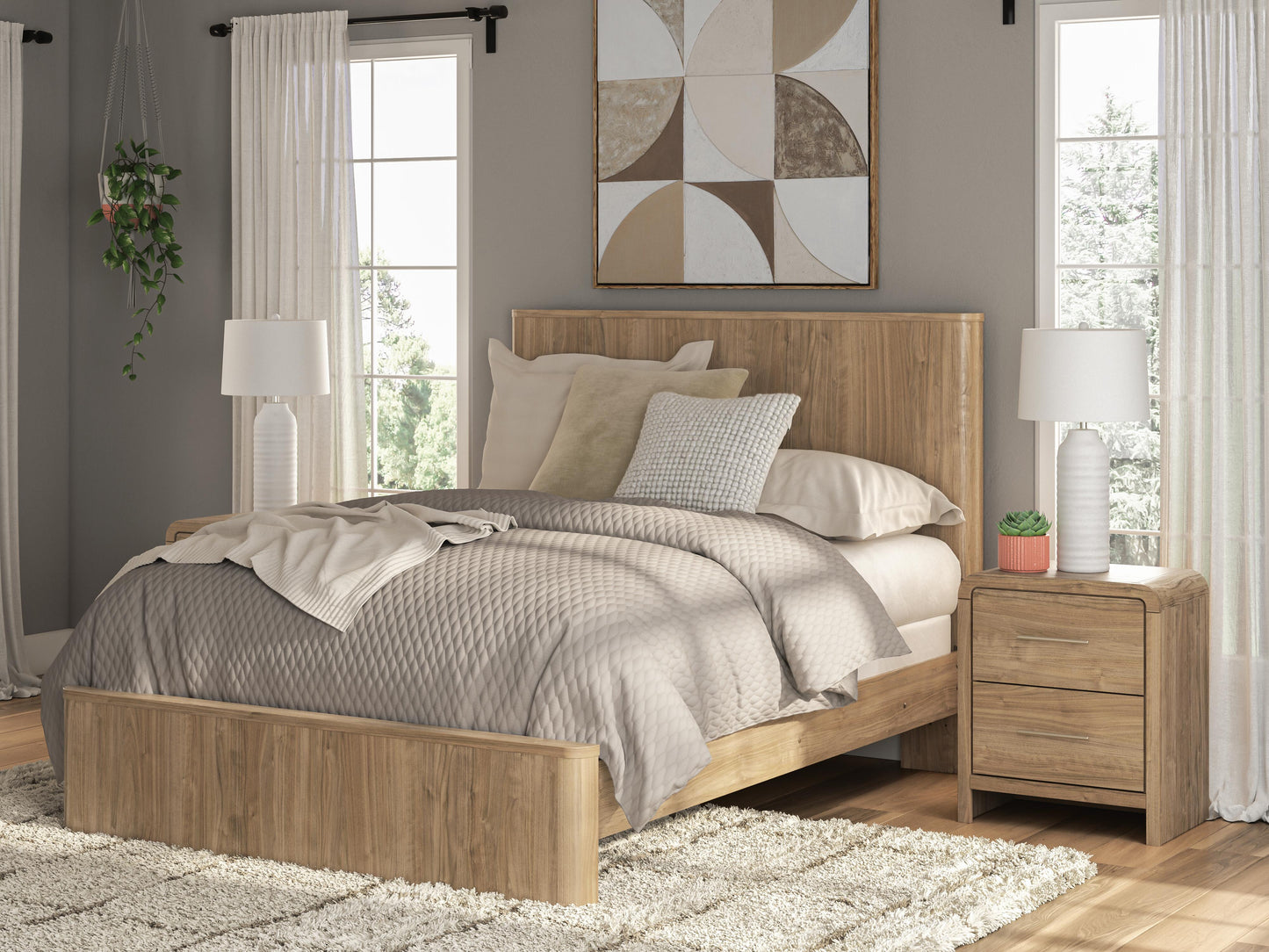 Haines Furniture Outlet - Ashley Furniture - Gramburg Bedroom - Queen Panel Bed / Warm Natural Brown - PCB1121B4