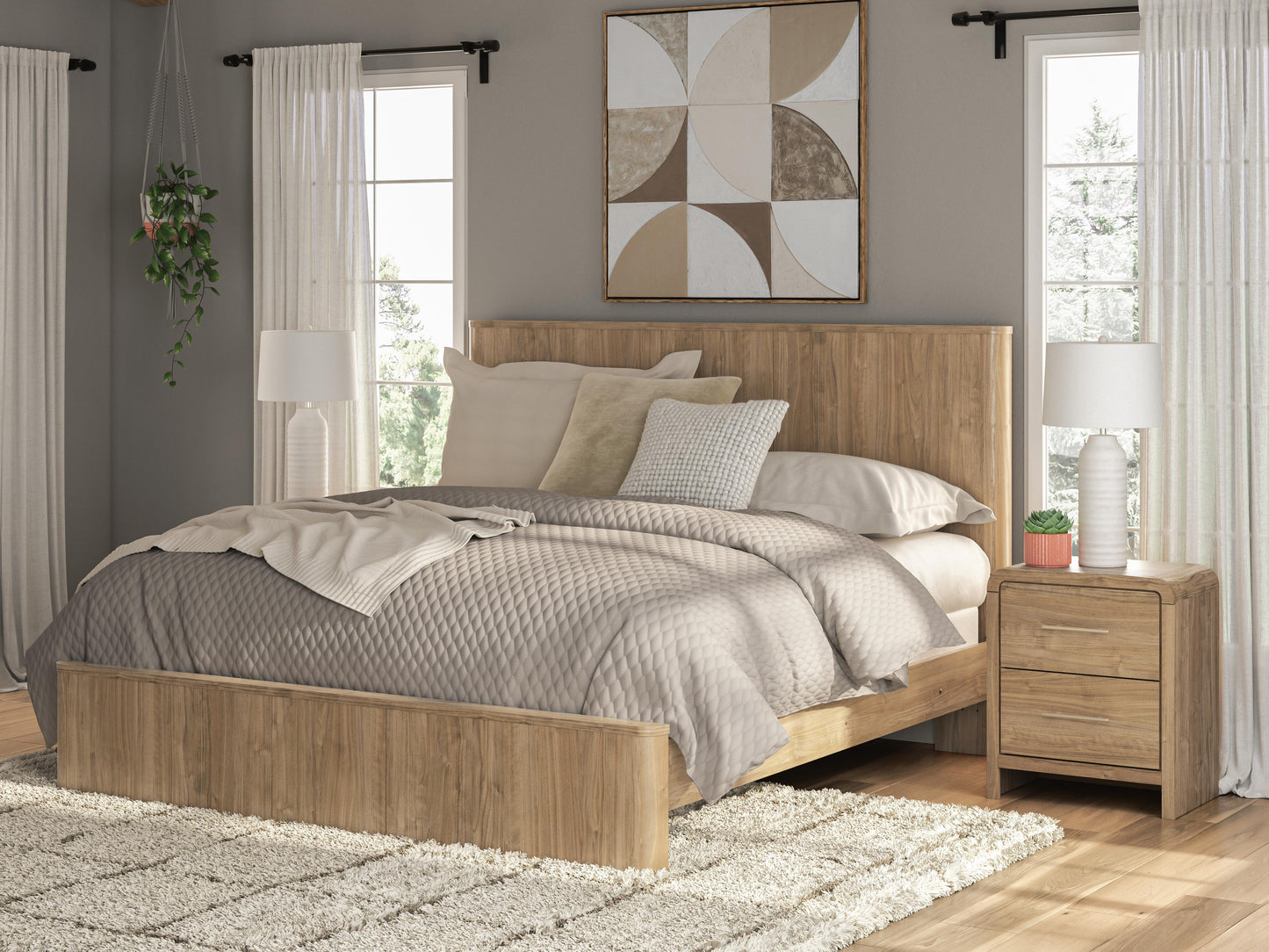 Haines Furniture Outlet - Ashley Furniture - Gramburg Bedroom - King Panel Bed / Warm Natural Brown - PCB1121B16