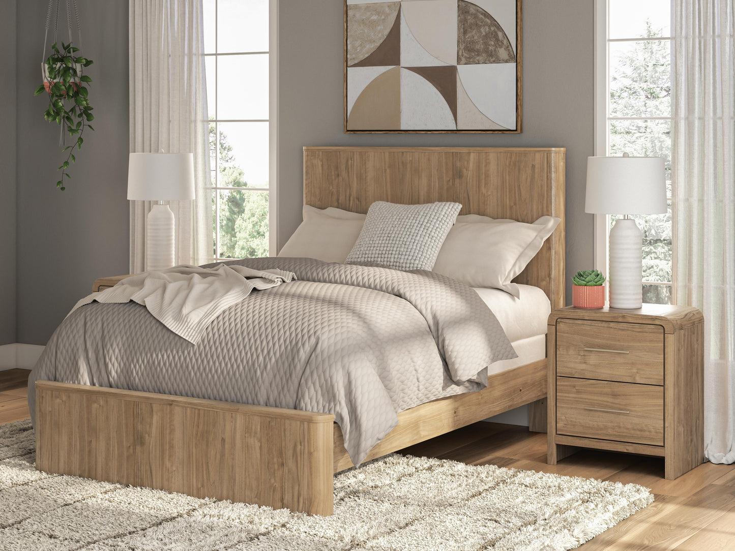 Haines Furniture Outlet - Ashley Furniture - Gramburg Bedroom - Full Panel Bed / Warm Natural Brown - PCB1121B3