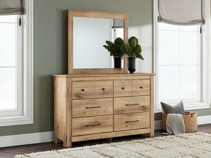 Haines Furniture Outlet - Ashley Furniture - Makidern Bedroom - Dresser and Mirror / Tan - PCB1170B1