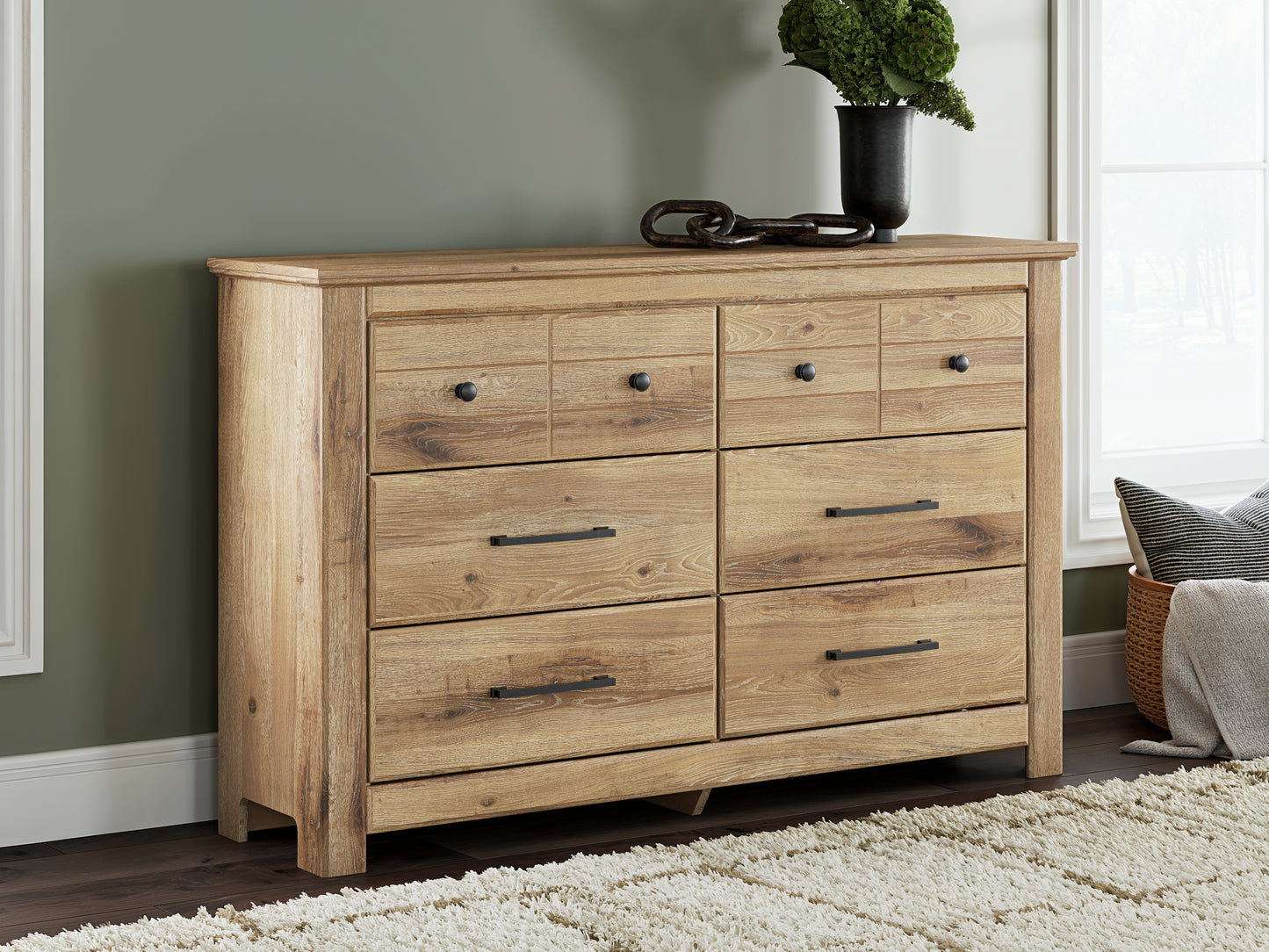 Haines Furniture Outlet - Ashley Furniture - Makidern Bedroom - Six Drawer Dresser / Tan - PCB1170-31
