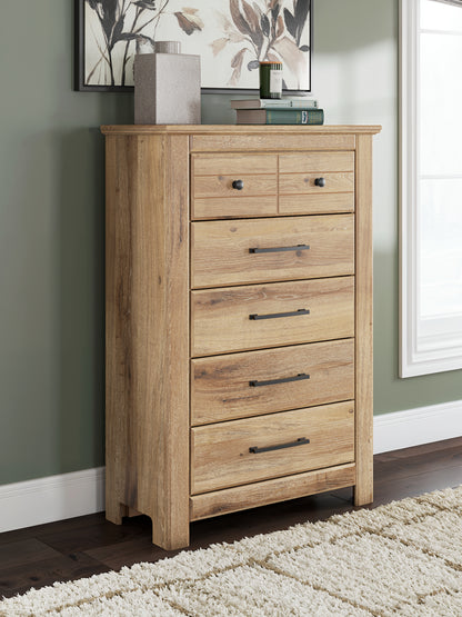Haines Furniture Outlet - Ashley Furniture - Makidern Bedroom - Five Drawer Chest / Tan - PCB1170-46