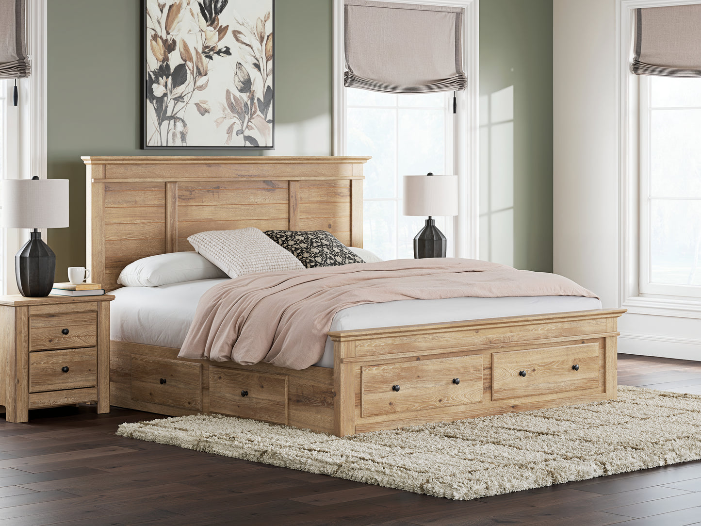 Haines Furniture Outlet - Ashley Furniture - Makidern Bedroom - King Panel Storage Bed / Tan - PCB1170B16