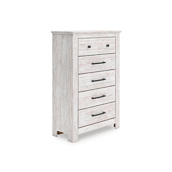 Haines Furniture Outlet - Ashley Furniture - Makidern Bedroom - Five Drawer Chest / Whitewash - PCB1171-46