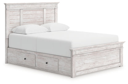 Haines Furniture Outlet - Ashley Furniture - Makidern Bedroom - Queen Panel Storage Bed / Whitewash - PCB1171B16