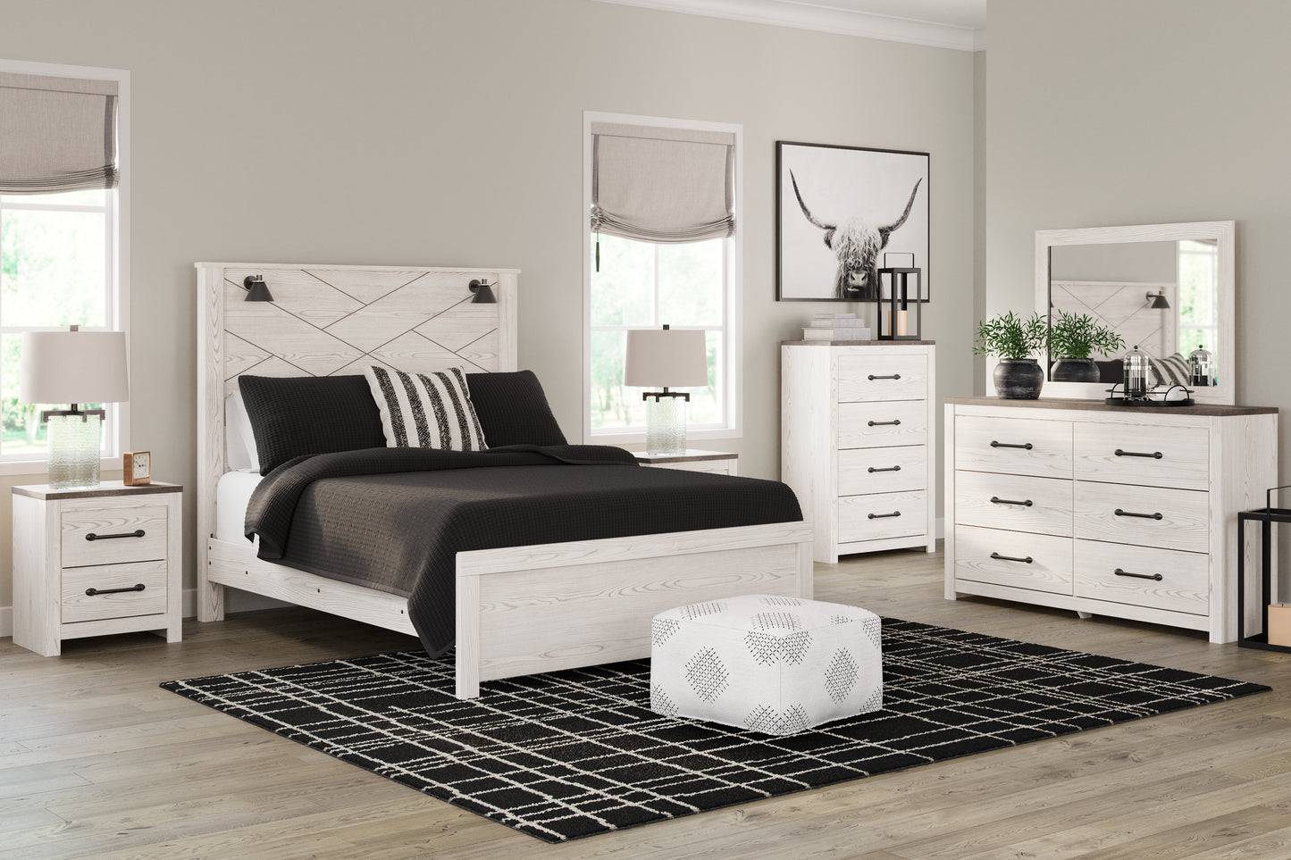 Haines Furniture Outlet - Ashley Furniture - Gerridan Bedroom - Dresser and Mirror / White/Gray - B1190B1