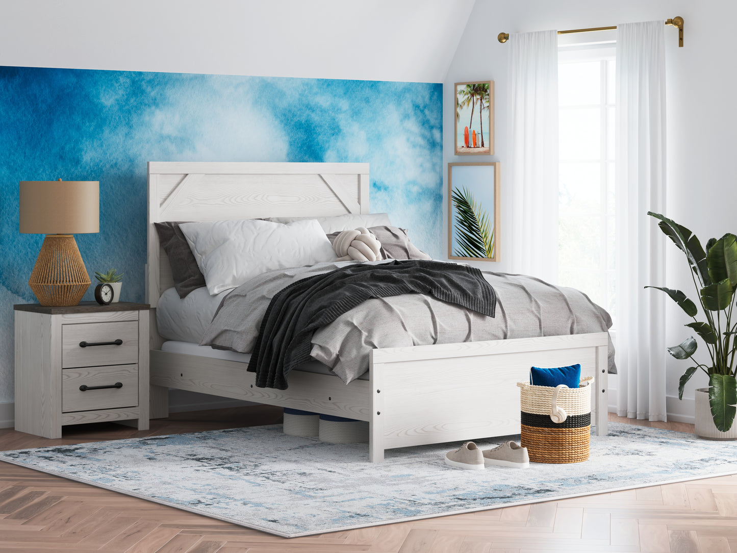 Haines Furniture Outlet - Ashley Furniture - Gerridan Bedroom - Full Panel Bed / White/Gray - B1190B4