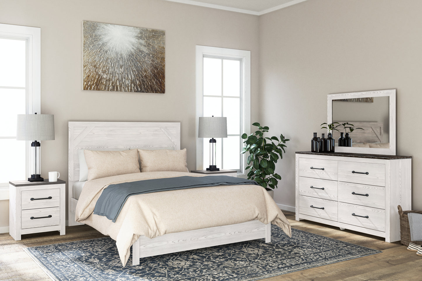 Haines Furniture Outlet - Ashley Furniture - Gerridan Bedroom - Two Drawer Night Stand / White/Gray - B1190-92